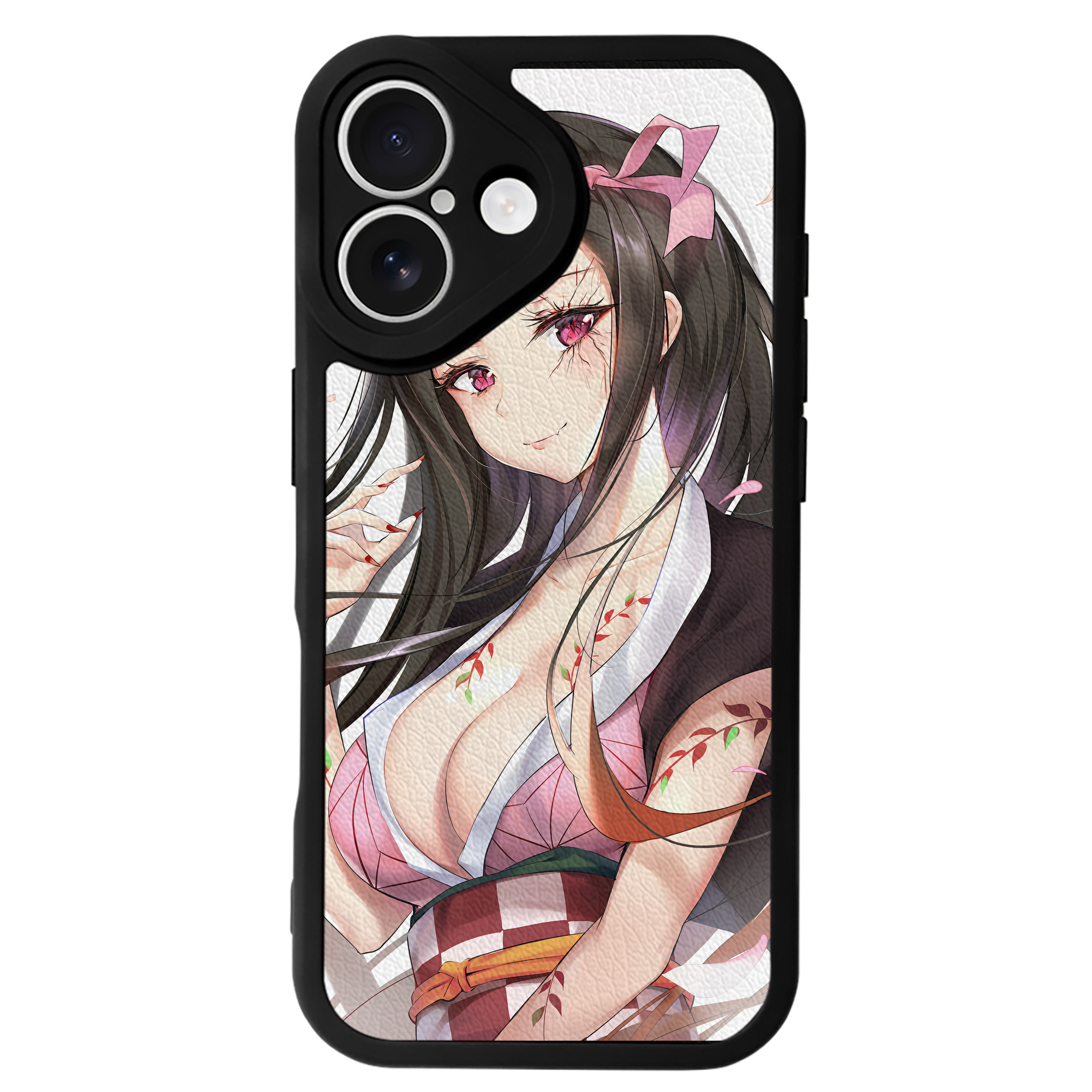 （画像用） 鬼滅の刃（きめつのやいば）竈門 禰󠄀豆子／かまど ねずこ Kamado Nezuko 【iPhone 16シリーズ対応】シリコンスマホケース（レザー調） 材質：シリコン